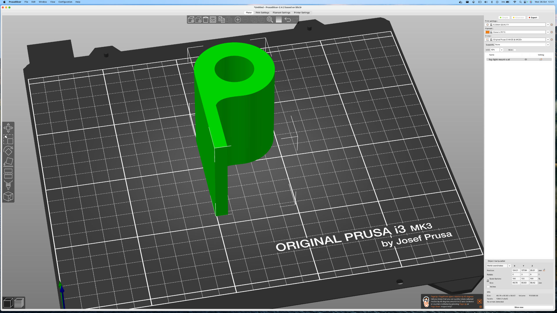 prusa slicer showing car part