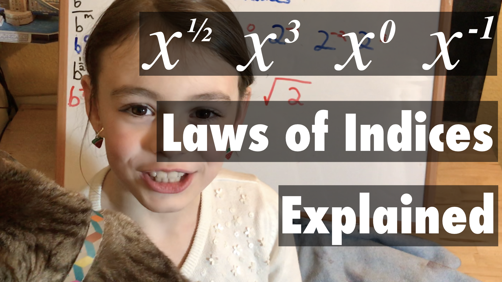 young girl explaining indices on a whiteboard