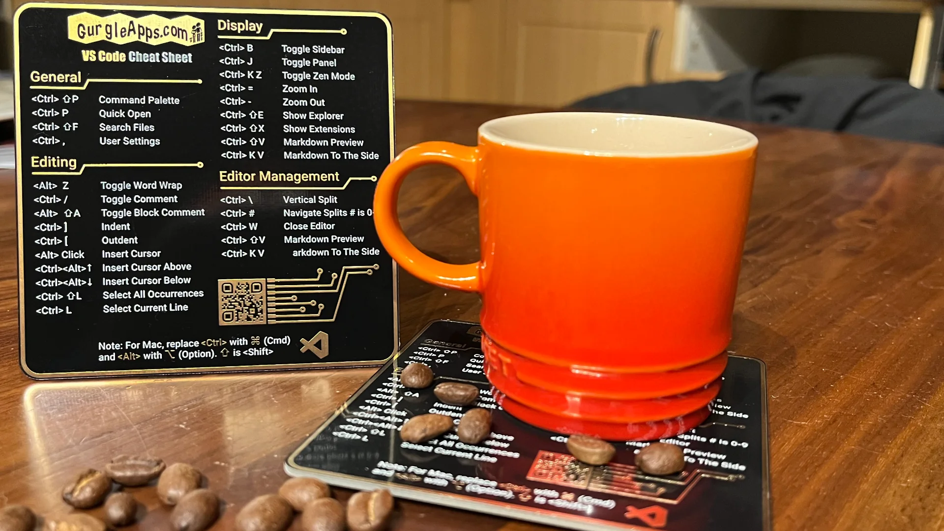 vs code pcb coaster cheat sheet no text