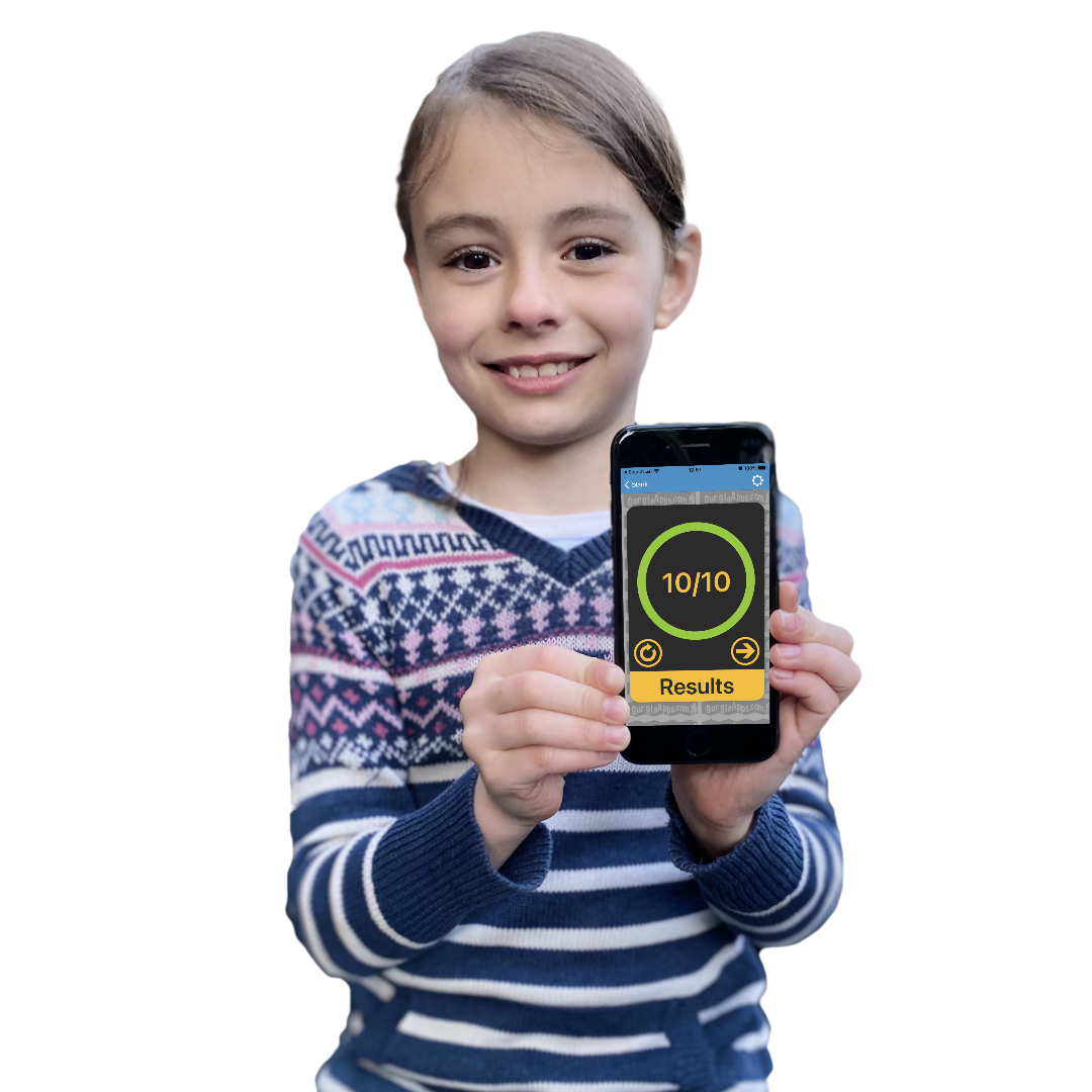 girl holding phone showing test results.png